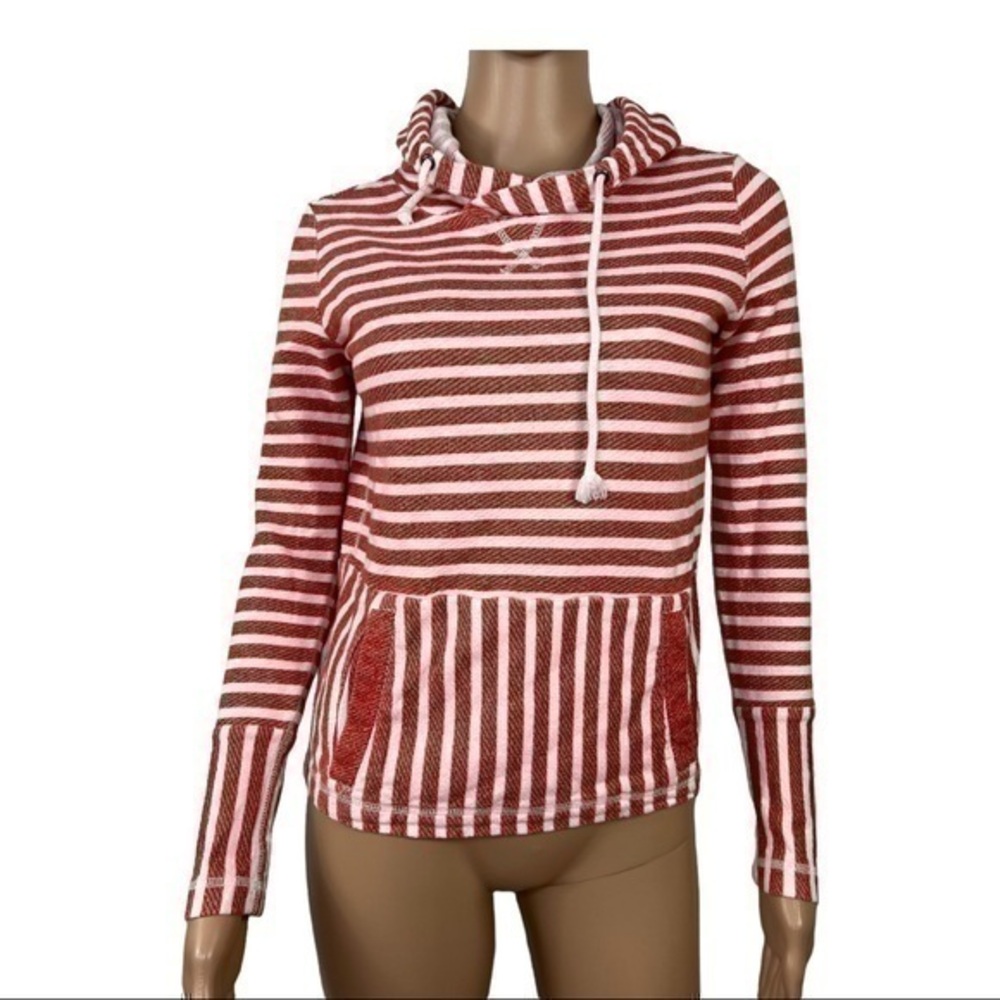 J. Crew Factory Striped Hoodie S Red/White Pockets Pullover Long Sleeves Tie XXS